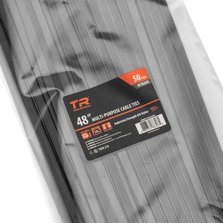 Tr Industrial Cable Tie, 48 in L, Black, Nylon 6/6, 175 lb Strength, 50 PK TR88308